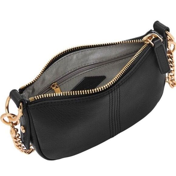 Fossil Jolie Black Gold Mini Bag Crossbody Purse Soft Genuine Leather - Picture 3 of 13